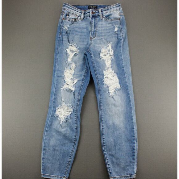 Judy Blue Denim - Judy Blue Distressed Skinny Jeans Womens 1/25 Blue Denim Stretch Fit